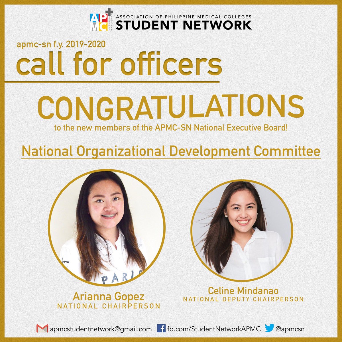 apmcsn's tweet photo. [APMC- SN CALL FOR OFFICERS 2019]

NATIONAL AD HOC COMMITTEES
- Health Policy Committee
- Medical Educatio  Committee
- Organizational Development Committee

#APMCSN360 #APMCSNCallForOfficers2019 https://t.co/eCn0NdVqM7