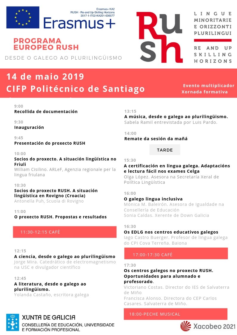CAFIgalicia's tweet image. O martes 14 de maio desenvólvese unha xornada formativa do proxecto europeo RUSH en Santiago de Compostela. Intervirán Jorge Mira @JorgeMiraUSC, Yolanda Castaño, Sabela Ramil @sabelaot2018 entrevistada por Luis Pardo @luipardo e o profesorado galego que ten moito que contar!