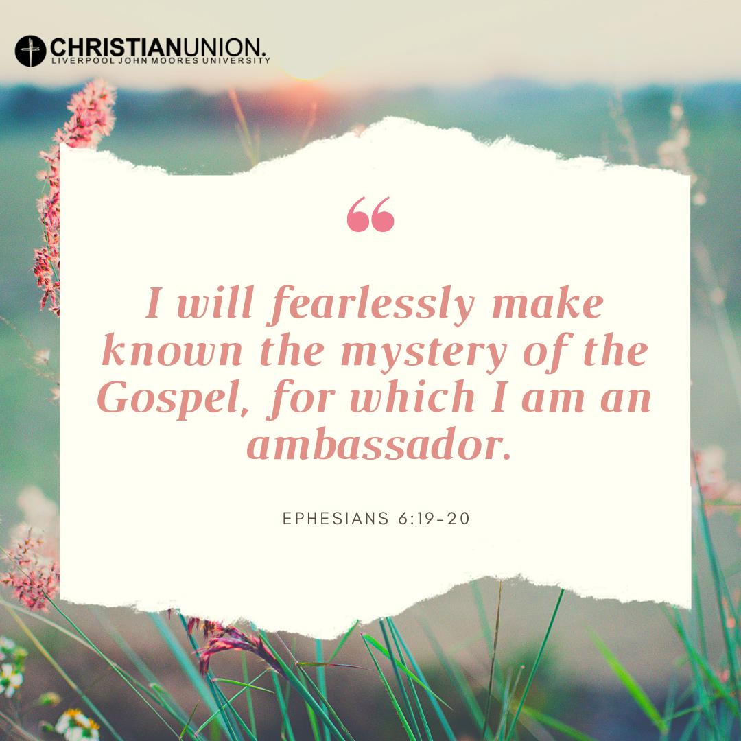 LJMU_CU's tweet photo. Ephesians 6:19-20. we can declare God's word fearlessly because the God of angel armies and the power of the Holy Spirit is on our side. https://t.co/tttRktYBzA