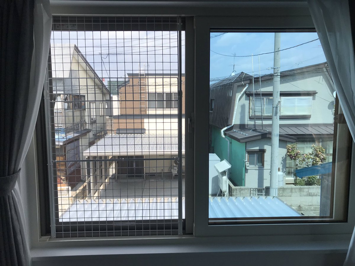 ムロフシ うちの子は網戸で爪研ぎをするクセがあるので 脱走防止も兼ねてダイソーで金網と突っ張り棒と結束バンドで補強しました 窓枠にはめてるので片方の窓は使えなくなりますが これで外出しても安心 猫 スコティッシュフォールド 爪研ぎ防止