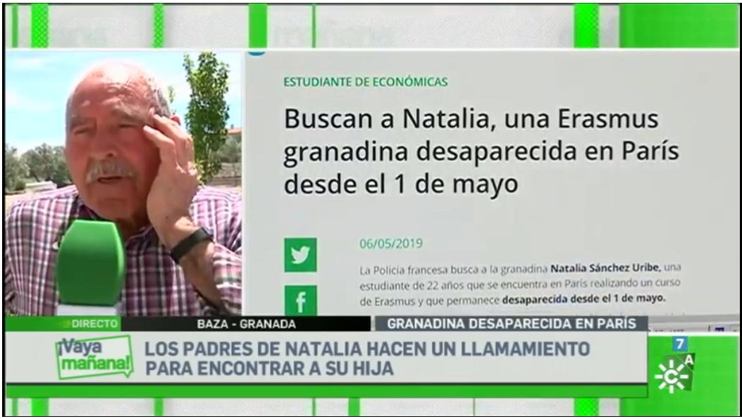 Última hora sobre la desaparición de Natalia Sánchez Uribe <a href="/vayamananacstv/">¡Vaya Mañana!</a> Hablamos con el tío abuelo de la joven desaparecida desde hace una semana en París <a href="/fdlaguardia/">FernandoDdelaGuardia</a> <a href="/Inesporro/">InesPorro</a> <a href="/Sarah_WittG/">Sarah Witt</a> <a href="/canalsur/">CanalSur</a>