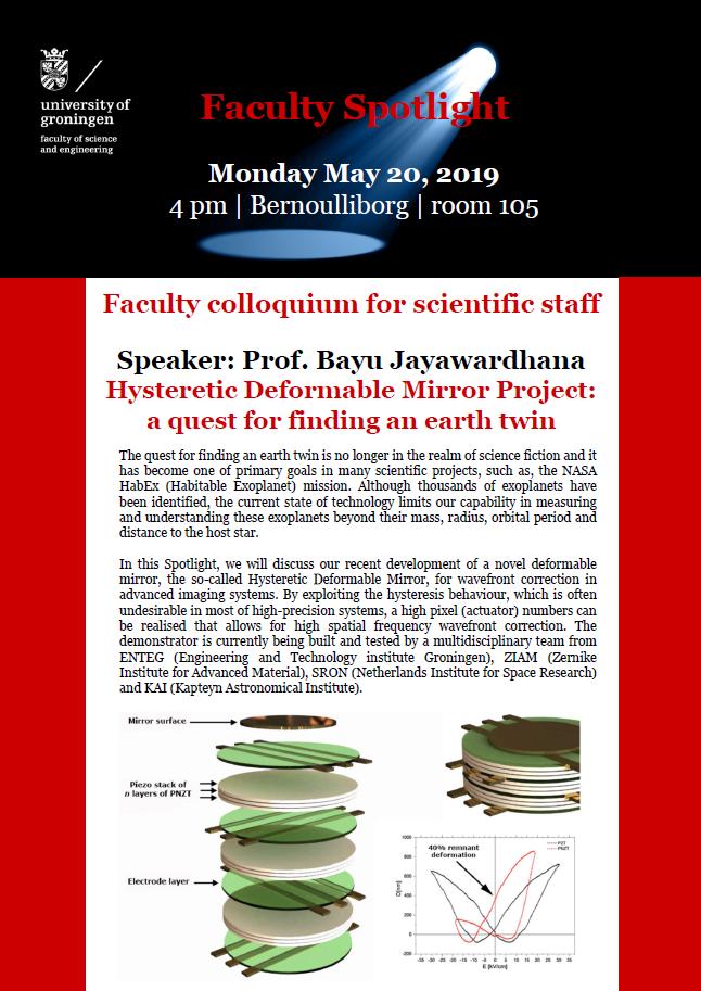 DSSC_cofund's tweet photo. The project "Hysteretic Deformable Mirror Project: a quest for finding an earth twin"of our members Marco Vasquez Beltran and Bayu Jayawardhana will be the subject of the next Faculty Spotlight 20 May, 16.00#complexsystems#instrumentation#engineering https://t.co/COuN5tENBc