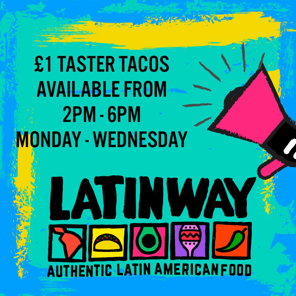 🌮 Our £1 TASTER TACOS are available on Mondays, Tuesdays and Wednesdays from 2pm to 6pm. This includes ANY filling and any sauce with onion pickle on the top 👏 #authentic #latin #cuisine