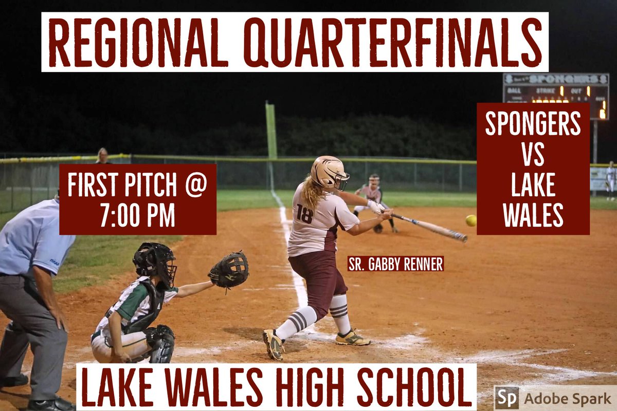Good Morning Sponger fans it’s game day!! Your Lady Spongers are on the road and will travel to Lake Wales HS for their first regional game against Lake Wales. First pitch is at 7:00PM. There will be live updates throughout the game #SpongerNation