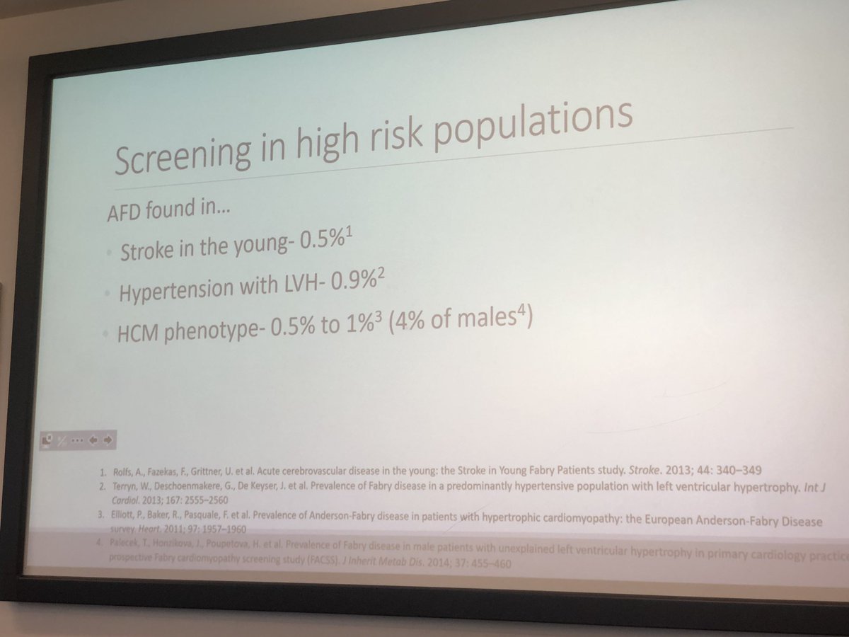 SmeetaSinha's tweet photo. Anderson-Fabry cardiac and ECG findings can be very variable - De Anna Reid presents a cardiac perspective. CMR has been a game changer & T1 mapping is a differentiator. Worth genetic screening high risk groups especially males with HCM #fabrys #RSMKidneyRD https://t.co/s2TIrqnmcv