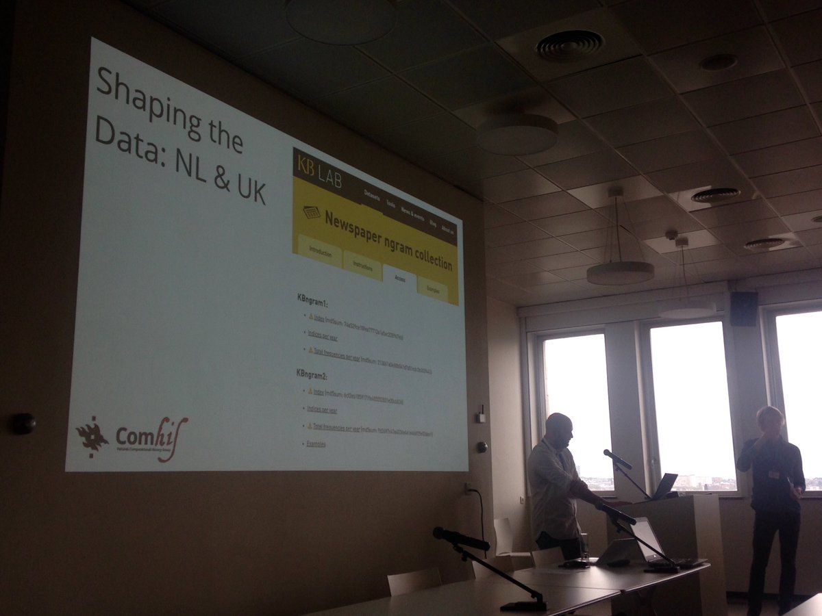 schambers3's tweet photo. @RubenRos8 explaining how he used @KBNLresearch Newspapers Ngram viewer  https://t.co/S0uoLJFQE4 #datech2019 #kbrlab https://t.co/Gxsd9fw6Uw