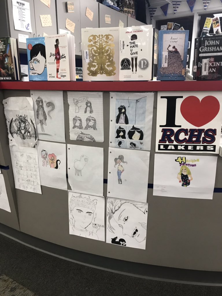 RCHSLibrary's tweet photo. Our students are so talented. We love displaying the creative art and characters our Lakers create for the Laker Library! #thatlakerlife #lakerlibrary https://t.co/t3slVnqWQG