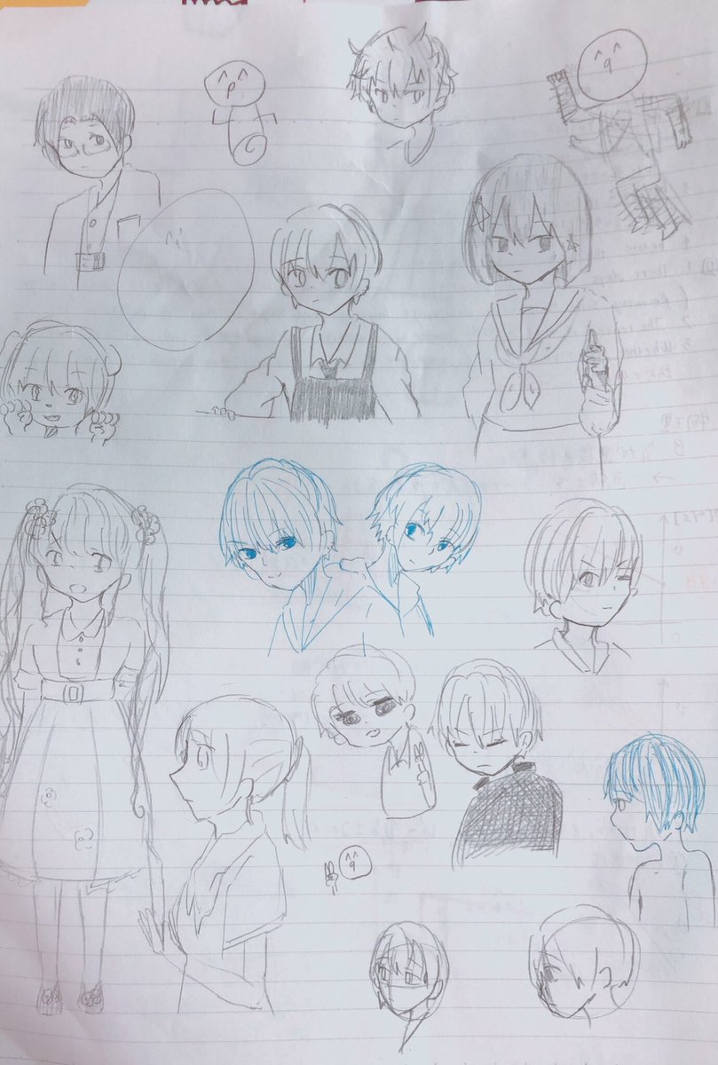 【落書き】
絵柄安定しねぇ(^ω^三^ω^)
右上のやつデジタルに直そうかな
#絵描きさんと繋がりたい 