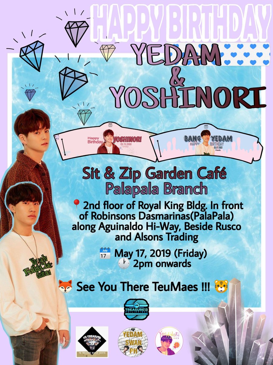 YGTreasure_PH's tweet photo. [EVENT] 
 'Yedam &amp; Yoshinori Cupsleeves'

We're giving away cupsleeves + freebies from us 🐯🦊 

Take note of the date: 
May 13 - Gong Cha, SM Megamall 
                 Mandaluyong City
May 17 - Sit &amp; Zip Garden Cafe
                 Dasmariñas, Cavite

#YGT13_PhGiveaway https://t.co/y3L43eXjGt