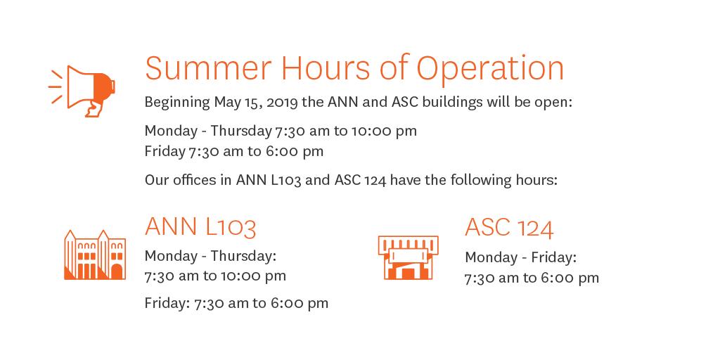 ASCJTechOps's tweet image. Summer classes will begin on Wednesday, May 15 and our buildings and offices will resume their regular hours of operation. #ascj