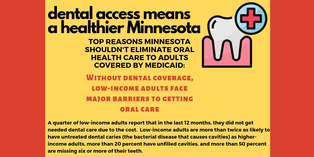 DentalAccessMN's tweet photo. 42 percent of low-income people have untreated tooth decay, compared with 12 percent of Americans with higher incomes. Minnesota should be doing what it can to reduce this disparity. #mnleg #protectoralhealth #stopsenatedentalcuts https://t.co/17zxCSC9eo