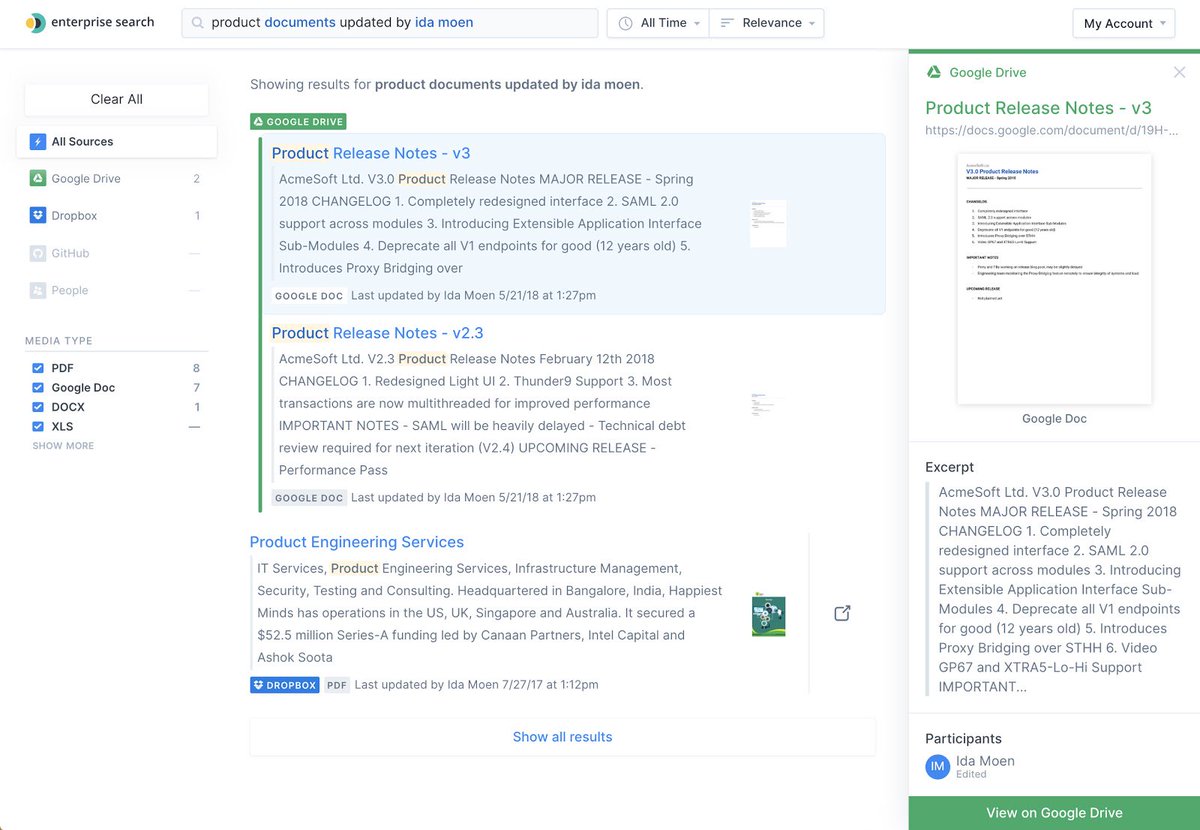 Elastic Enterprise Search is here, and workplace search will never be the same. Simple deployment, modern UI, and relevant search across all the tools you use for work — all powered by #Elasticsearch → go.es.io/2Y93y5A