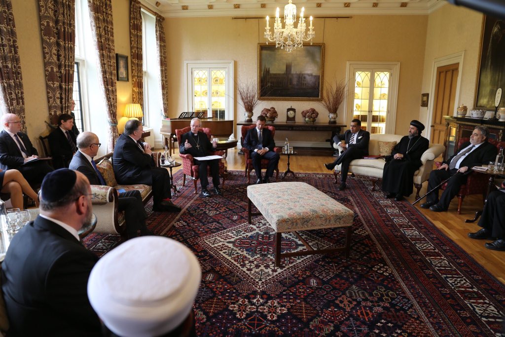 Qari Asim MBE (@qariasim) on Twitter photo Meeting w/ <a href="/Jeremy_Hunt/">Sir Jeremy Hunt MP</a> & US Sec of State <a href="/SecPompeo/">Secretary Pompeo</a>, hosted by <a href="/JustinWelby/">Follow @OfficeofABC</a>.Joined <a href="/chiefrabbi/">Chief Rabbi Sir Ephraim Mirvis</a> <a href="/BishopAngaelos/">Archbishop Angaelos</a>, <a href="/tariqahmadbt/">The Lord (Tariq)Ahmad of Wimbledon KCMG</a> <a href="/USAmbUK/">Ambassador Warren Stephens</a>
<a href="/CardinalNichols/">Cardinal Nichols</a> Rep & <a href="/yousifAlKhoei/">يوسفYousif Al-Khoei</a> to discuss importance of protecting #faith communities frm #persecution,esp #FaithMinorities #FoRBmatters Meeting w/ <a href="/Jeremy_Hunt/">Sir Jeremy Hunt MP</a> & US Sec of State <a href="/SecPompeo/">Secretary Pompeo</a>, hosted by <a href="/JustinWelby/">Follow @OfficeofABC</a>.Joined <a href="/chiefrabbi/">Chief Rabbi Sir Ephraim Mirvis</a> <a href="/BishopAngaelos/">Archbishop Angaelos</a>, <a href="/tariqahmadbt/">The Lord (Tariq)Ahmad of Wimbledon KCMG</a> <a href="/USAmbUK/">Ambassador Warren Stephens</a>
<a href="/CardinalNichols/">Cardinal Nichols</a> Rep & <a href="/yousifAlKhoei/">يوسفYousif Al-Khoei</a> to discuss importance of protecting #faith communities frm #persecution,esp #FaithMinorities #FoRBmatters