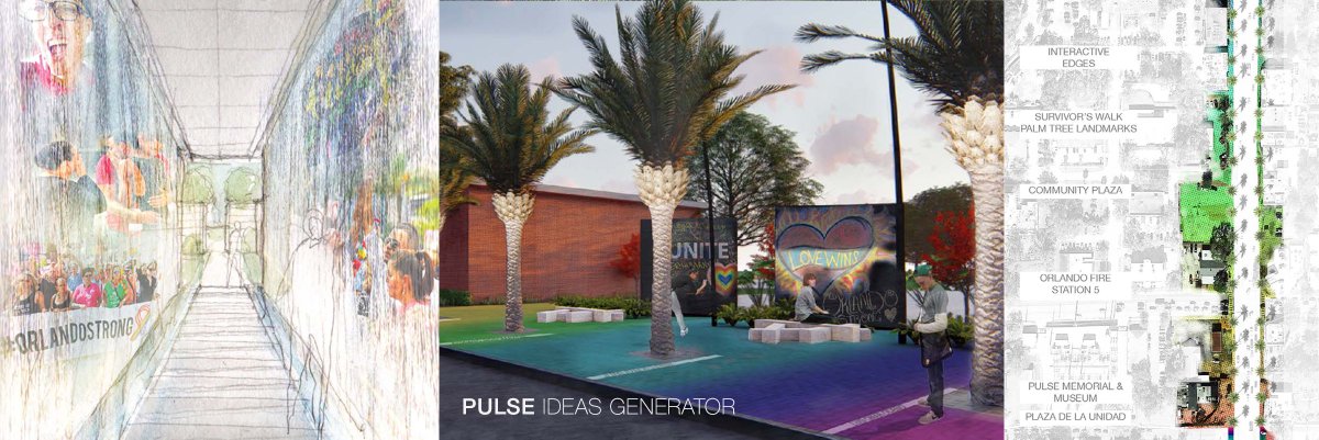 Our team also envisioned how the surrounding urban areas could be transformed into an “Orlando Strong District.” Including a Survivor's Walk with landmarks and healing landscapes. #design #architecture #LGBTQ
