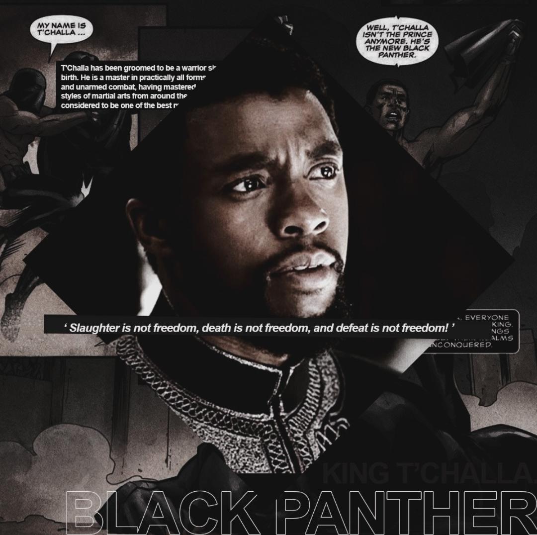 ❛—ᴛᴏᴅᴀʏ ᴡᴇ ᴀʀᴇ ᴀʟʟ ᴛʜᴇ ʙʟᴀᴄᴋ ᴘᴀɴᴛʜᴇʀ... ᴀɴᴅ ᴛᴏᴅᴀʏ ᴡᴇ ᴡɪʟʟ ғɪɢʜᴛ ᴀs ᴏɴᴇ. ғᴏʀ ᴡᴀᴋᴀɴᴅᴀ!❜

-ˏˋ Ｂｌａｃｋ Ｐａｎｔｈｅｒ ˎˊ-

     ❒ ┊ ᴋɪɴɢ ᴏғ ᴡᴀᴋᴀɴᴅᴀ
     ❒ ┊ ᴡᴀʀʀɪᴏʀ ⇋ sᴄɪᴇɴᴛɪsᴛ
     ❒ ┊ ᴄᴏᴍɪᴄᴠᴇʀsᴇ + ᴍᴄᴜ