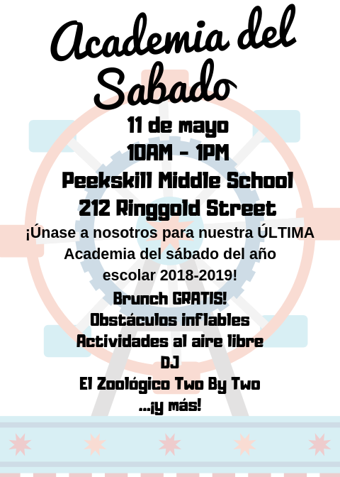 PeekskillCSD's tweet photo. Our Final Saturday Academy of the school year is 5/11 at 10AM at PKMS! Join us for a free Mother's Day brunch and celebrate with the special women in your life. There will also be outdoor activities, workshops and more! #PeekskillTogether https://t.co/FavmlHUu6X