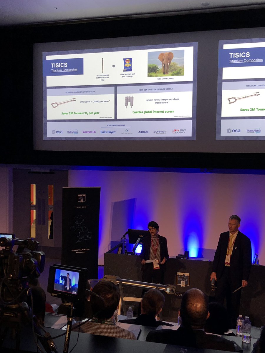 Cut CO2 emissions of planes with their  light weight but super strong material <a href="/TiMetalMatrix/">TISICS</a> best pitch so far <a href="/pitchatpalace/">Pitch@Palace</a> #PitchatPalace great <a href="/setsquared/">SETsquared</a> #scaleup19 <a href="/SETsquaredSRY/">SETsquared Surrey</a>