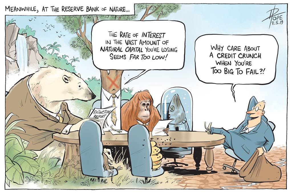 RichardMcLellan's tweet photo. Meanwhile, at the Reserve Bank of Nature
https://t.co/nswEGjMDuu
Cartoon by @davpope 
#BiodiversityLoss #extinction #auspol https://t.co/PIEUr23wpK