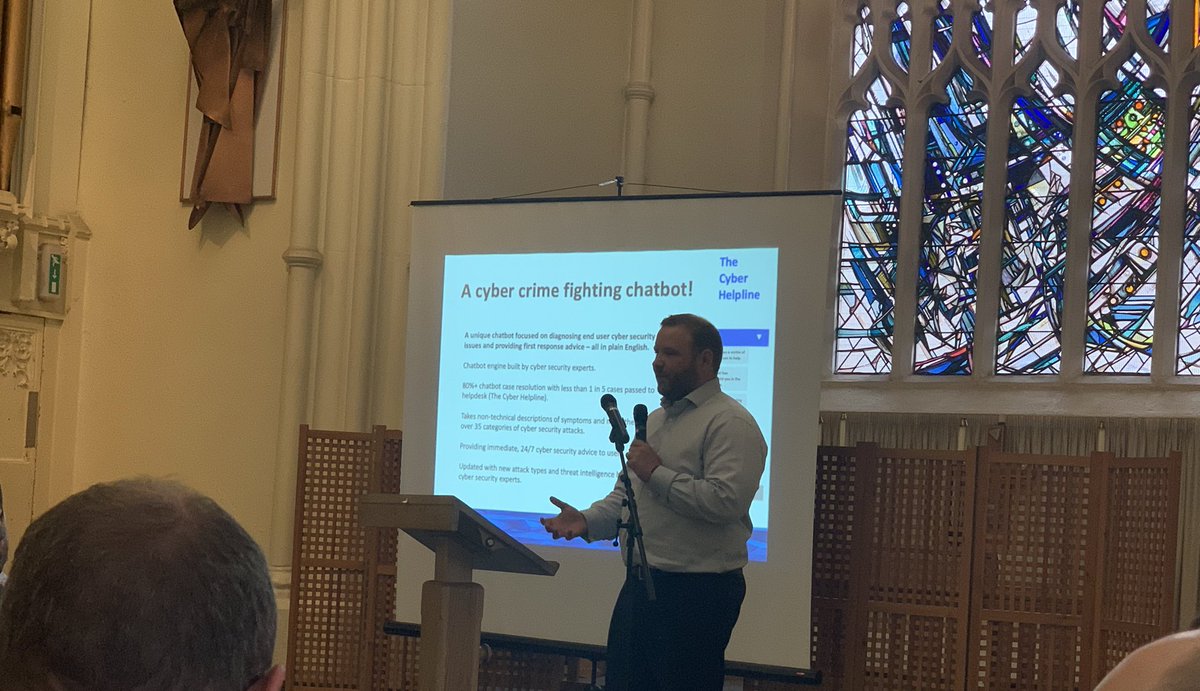 Tell2OverABrew's tweet photo. A really interesting input from @HelplineCyber, showing an innovative way of raising awareness and offering help, via a chat bot, to individuals targeted by cyber related issues. Good to discuss and hear about innovation. #Protect #NCPC2019 https://t.co/hOMHgm7XK2