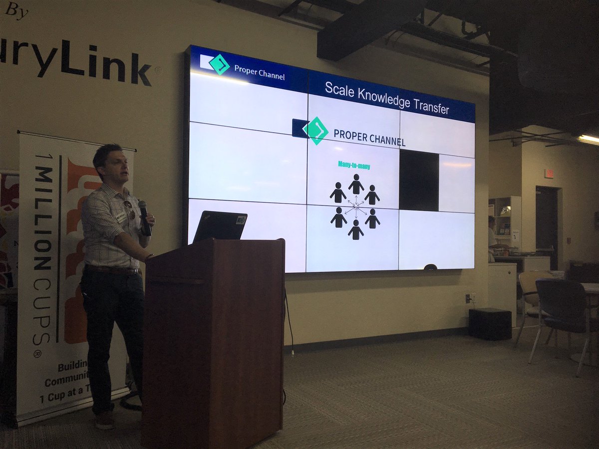 1MillionCupsNPL's tweet photo. .@wmccluskey says that you or your #business can spend $1000s on #CustomSoftware or use @properchannel for 30 seconds to get the #ExpertKnowledge you're seeking. #ProperChannel is looking for 10 organizations or #SmallBusinesses with 30 or > employees to share data &amp; #SaveTime. https://t.co/uPYLJunQDO