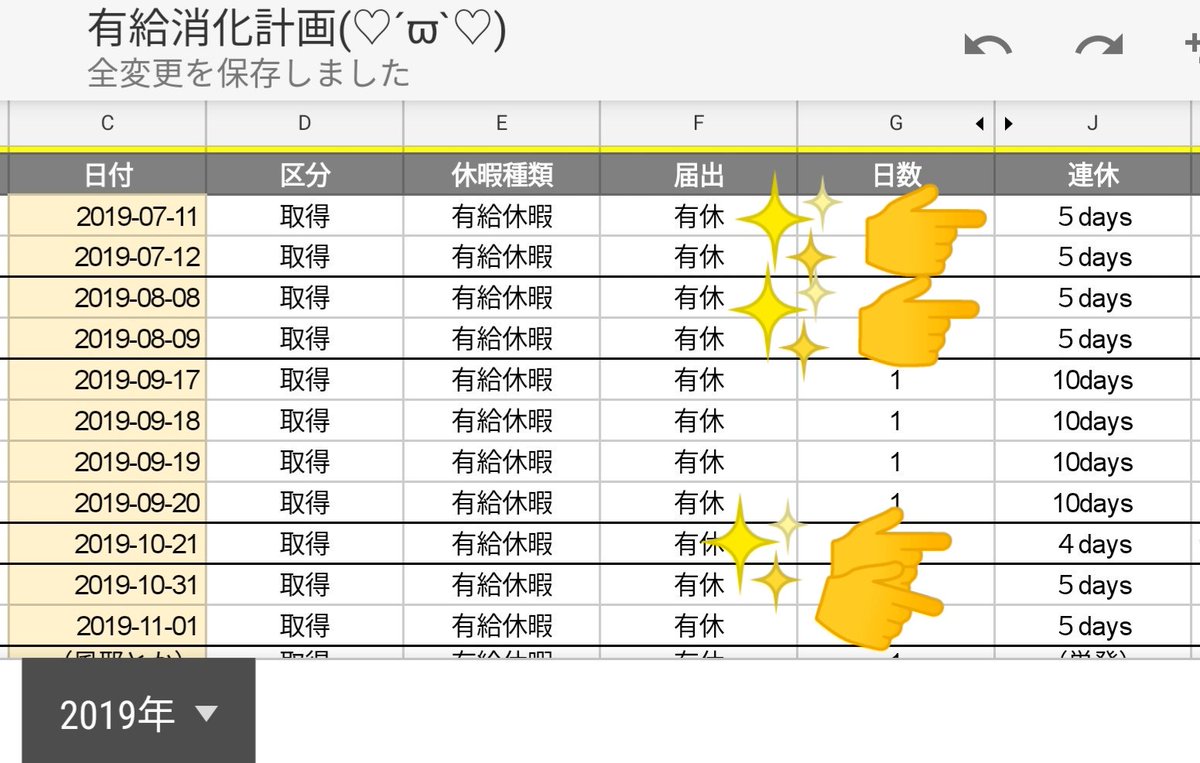 さよこ 10連休が名残惜しいので 今年分の有給を消化する計画を立ててみたよ 2日間の有給で5連休が手に入ったり 1日分の 有給で4連休になるように設計 オススメは10月21日 有給の使い方