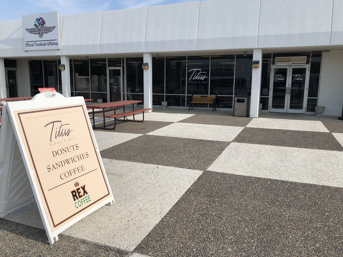 jdouglas4's tweet photo. And in REALLY important @IMS news - @titusbakery has opened a coffee/donut/sandwich shop inside the track next the the @IMSMuseum! Come on out every day in May. It is open now. Thanks Terry Rake and family for bringing more Indiana favorites to May! https://t.co/LJeDmY3rig
