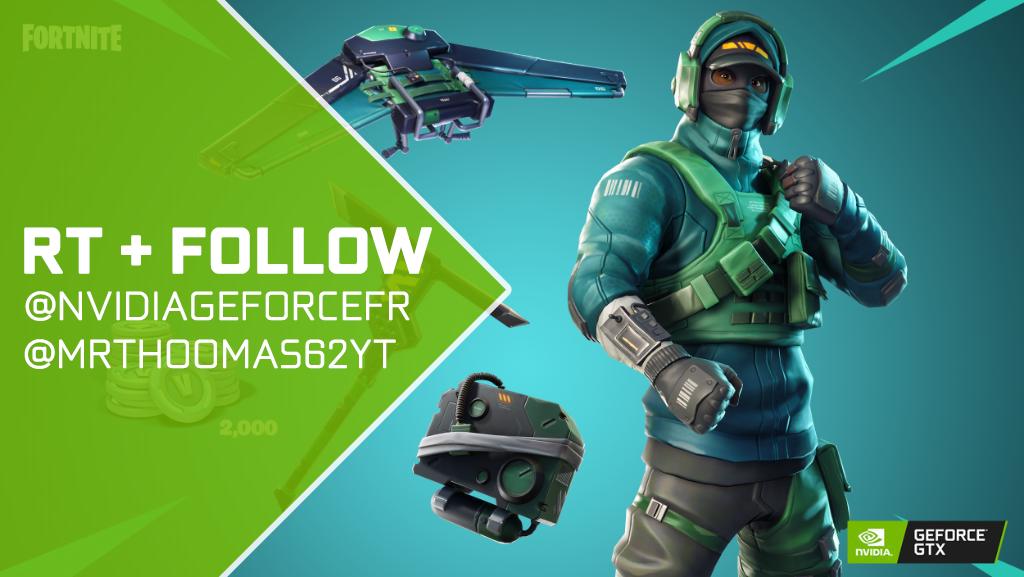 [🎁#CONCOURS 🎁]

RT + FOLLOW <a href="/NVIDIAGeForceFR/">NVIDIA GeForce FR</a> + @MrThoomas62YT 

Tente de GAGNER 1 pack GeForce #Fortnite Contre-Attaque complet qui comprend les items suivants :

⭐ Skin "Reflex" Homme
⭐ Planeur à Pivot
⭐ 2000 V-Bucks
⭐ Et + encore ! 

🏁: 22/05/19
✅ : FR, CHE &amp; BE