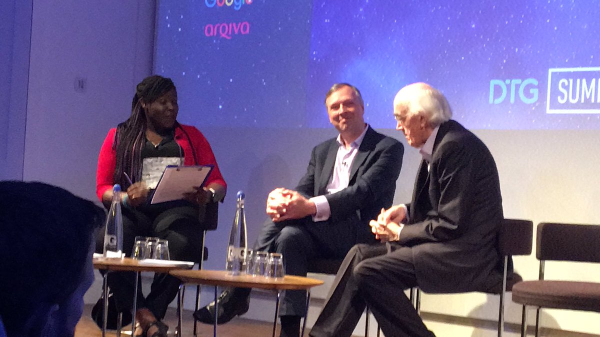 nwalley's tweet photo. I genuinely think I might I might cry. We are listening to the legend that is science broadcaster James Burke talking through the making of his iconic TV coverage of the Apollo space programme. #DTGSummit https://t.co/gujXe2PL9W