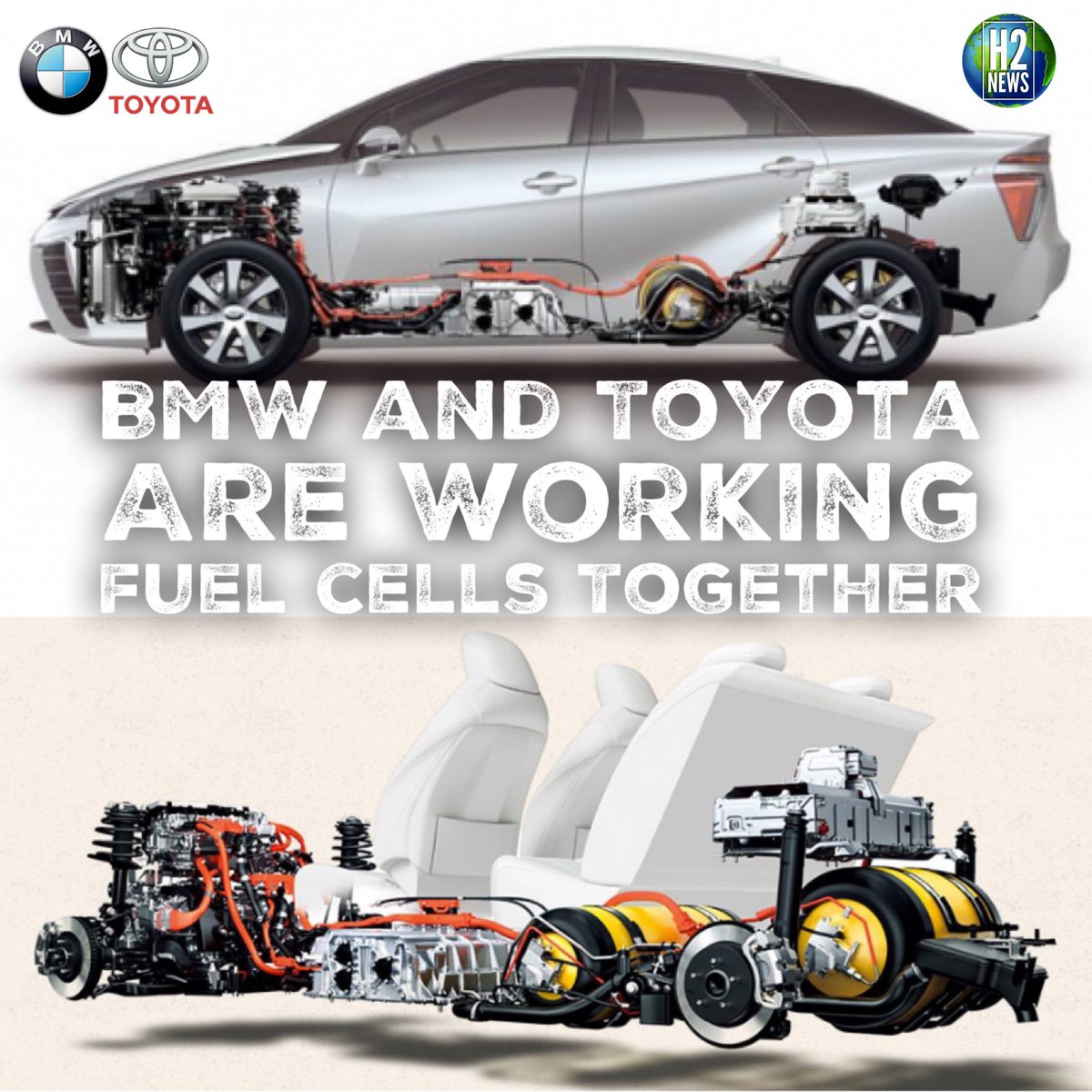 H2NewsGlobal's tweet photo. BMW and Toyota are working together to bring #H2 #fuelcell EV’s to market as the transportation sector slowly transitions to 100% electric powertrains.

Countries in Europe have announced they will be banning the sale of ICE’s in 2025 and 2030. #Hydrogen 
https://t.co/H1MOhhzMGO https://t.co/apnx6ZyLzB