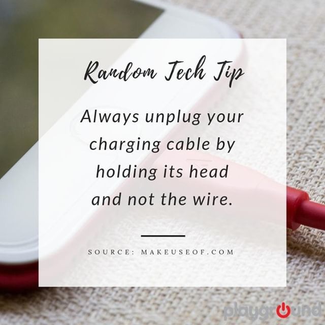 playgroundph's tweet image. #RandomTechTip: Never grab the charger or unplug it by its cord. Always try to hold the head when pulling it from the outlet. Doing otherwise will provide tension to your cable and cause irreparable damage.

How&apos;s your week going so far, playground Fam? … bit.ly/2V4oZmk