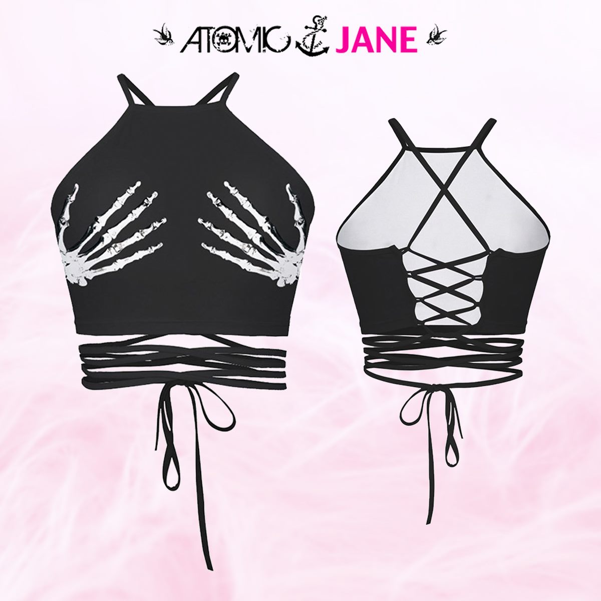 Atomic_Jane1's tweet photo. Have you seen our newest addition yet? A definite conversation piece and perfect for staying cool in the heat. Shop our fun skeleton hands halter top here! ➡️ https://t.co/0cb8nXpDva

#AtomicJane #AtomicJaneClothing #CropTop #Gothic #GothGirl #Skeleton #Summer #OOTD #BlackCropTop https://t.co/SygMKudFpB