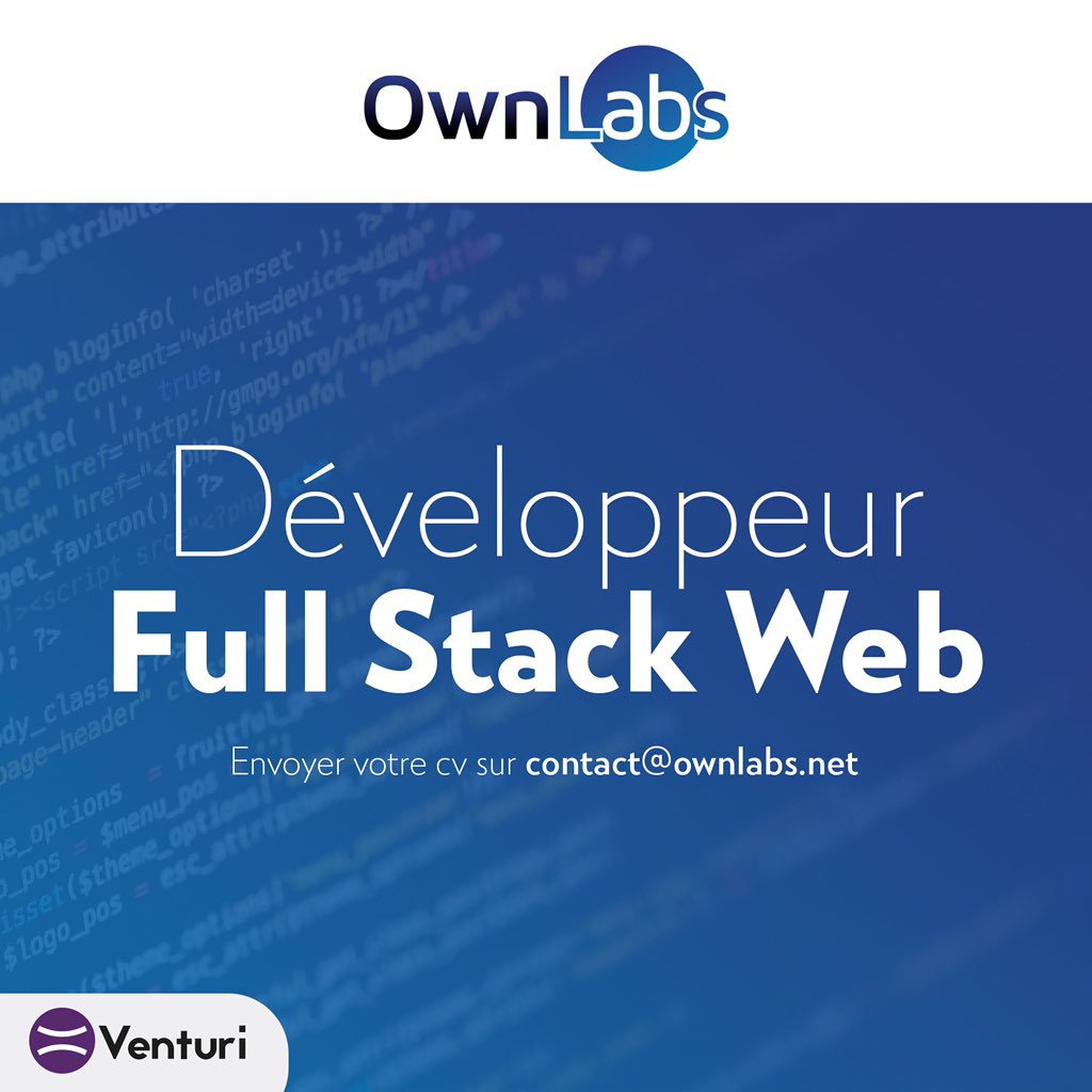 OwnlabsInnov's tweet photo. Offre de stage : Développeur Full Stack Web
Envoyez vos CV sur contact@ownlabs.net
#Venturi #Ownlabs #JobAlert https://t.co/olnh31pzcS