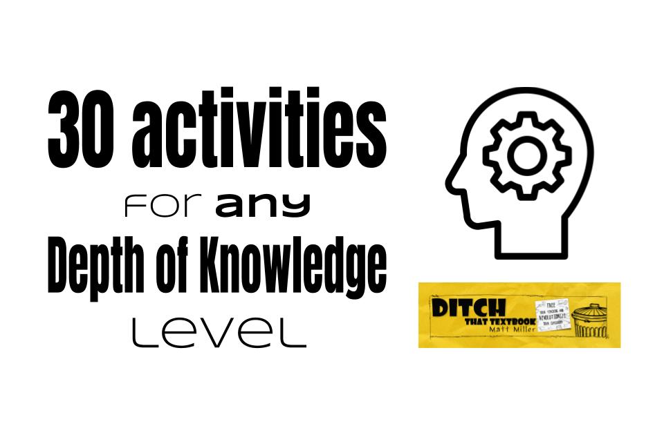 CRHSMiller's tweet photo. 30 activities for any Depth of Knowledge level https://t.co/rgZOkED7Bn. Some activities to get at a students' understanding of subject matter from Level 1 to Level 4. Some are known, try the new ones, experiment, be bold! https://t.co/X6QLfmsUp5