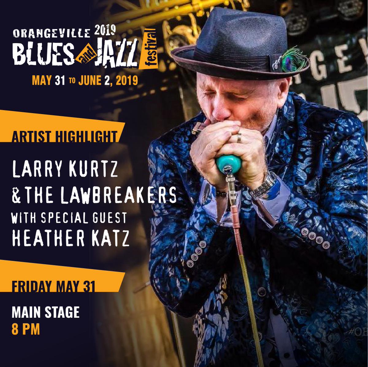 OvilleBluesJazz's tweet photo. On Friday of the festival be sure to watch Larry Kurtz, who is the founder & Artistic Director of The Orangeville Blues Festival, perform with his band The Lawbreakers and special guest Heather Katz Main Stage @ 8pm.
#Orangeville #OrangevilleBluesJazz #OBJF #OBJF2019 https://t.co/thWiddCVOT