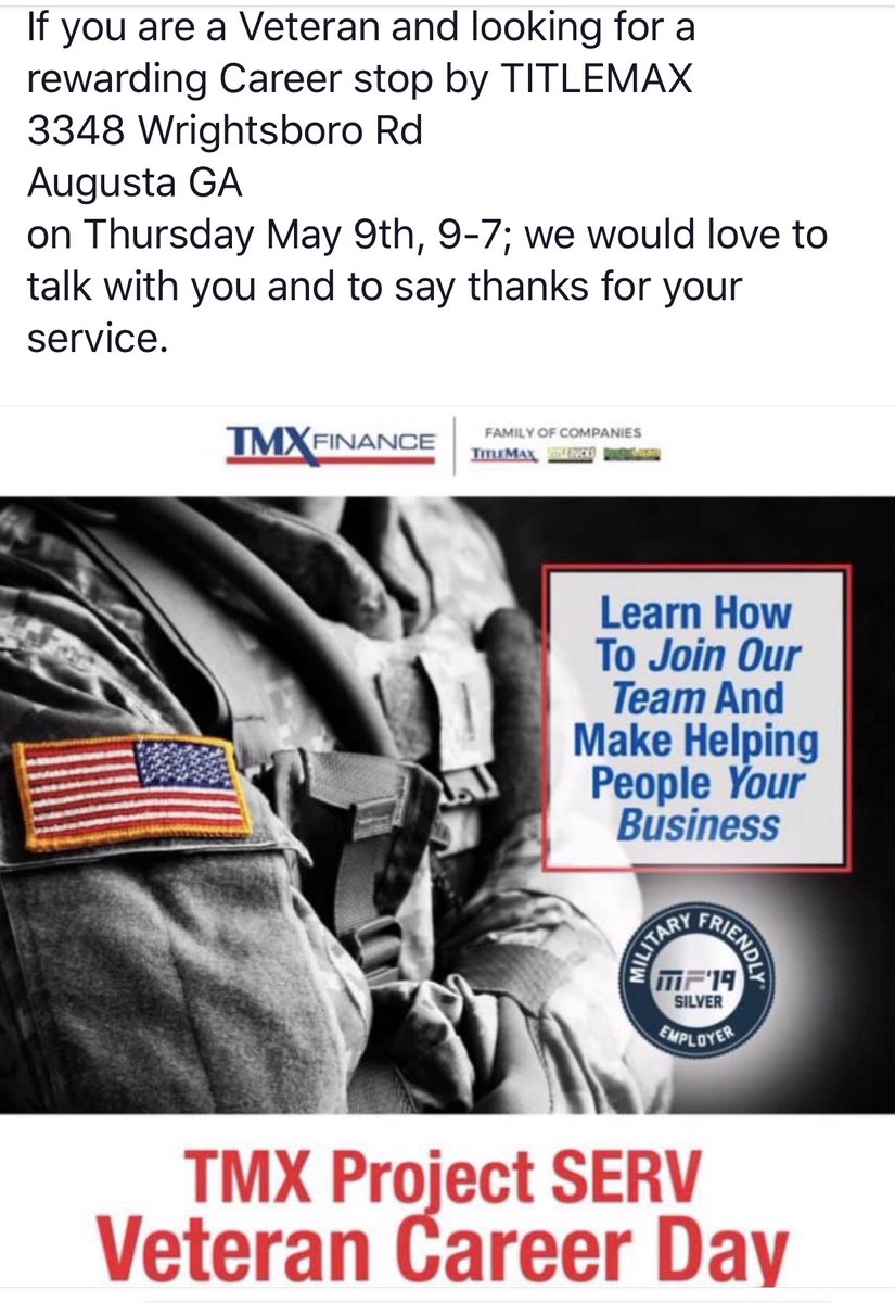 Veterans Career Day
<a href="/AUG_Chronicle/">Augusta Chronicle</a> <a href="/FGPAO/">Paola Gómez</a> @FortGordonMWR <a href="/celliott411/">Christopher Elliott</a>