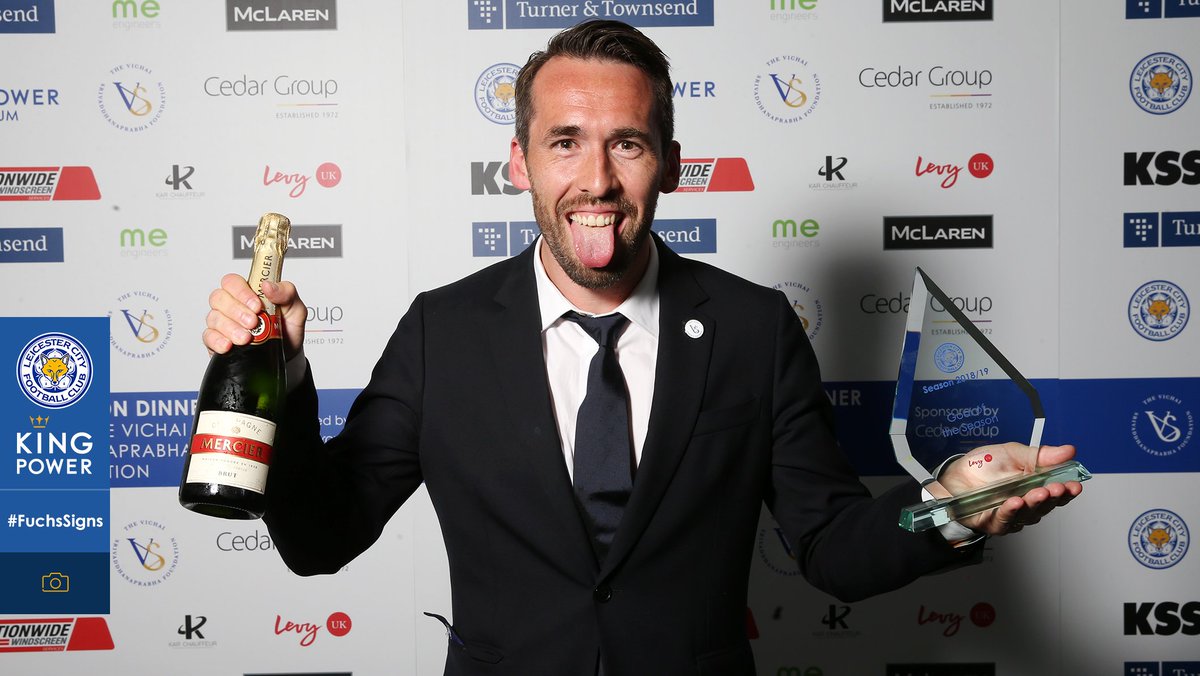 LCFC's tweet photo. Wins Goal of the Season ✔️
#FuchsSigns new deal ✔️
A decent 2️⃣4️⃣ hours for Christian! 😝 https://t.co/Jt0PiUqh9B