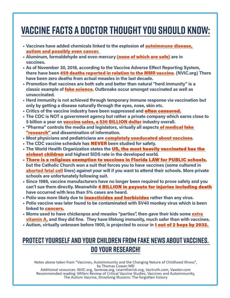 GAVaccineChoice's tweet photo. A few vaccine facts you should know. #beinformed #parentsdothework https://t.co/otEVSTX8BV