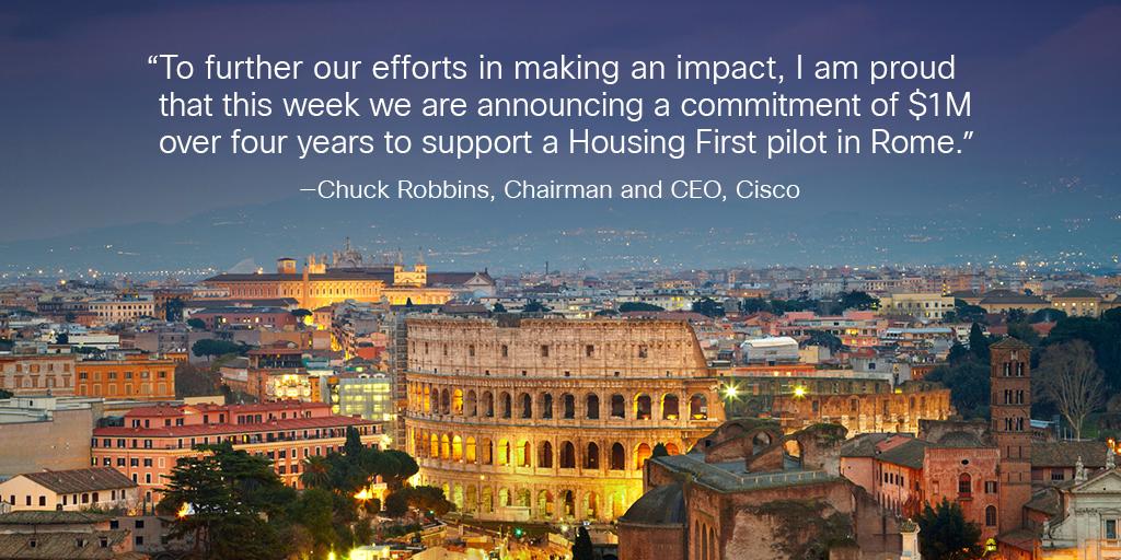 Cisco's tweet photo. Cisco Chairman and CEO @ChuckRobbins doubles down on the company’s commitment to Italy and announces several initiatives to help all of its citizens. Read more: https://t.co/V42ZHXVsXJ https://t.co/5W2Br8swGF