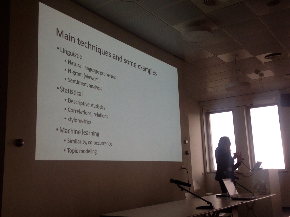 schambers3's tweet photo. Now @juliebirkholz now giving us an overview of digital text analysis tools and methods #DATeCH2019 #dhugent #kbrlab https://t.co/rL0yxWPVIT