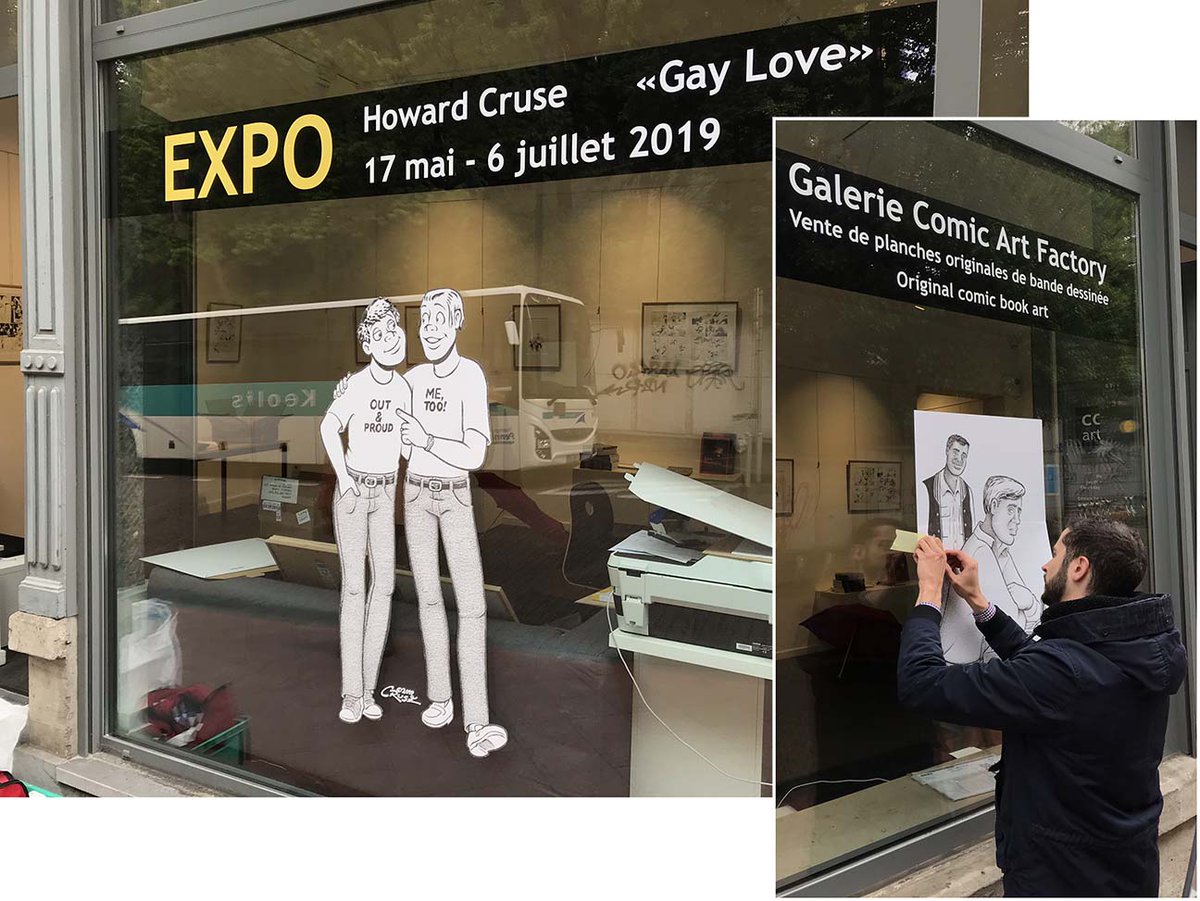 HowardCruse's tweet photo. Promotional images are going up on Frédéric Lorge's Comic Art Factory windows in anticipation of next week's opening of my exhibition in Brussels. https://t.co/N3xUwEnNqO