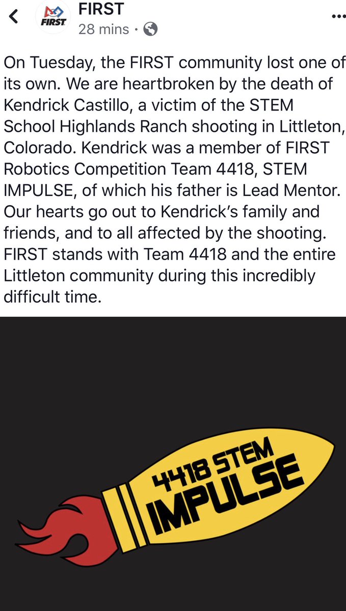 LWBERobotics's tweet image. Our Hearts, thoughts and Prayers are with Colorado. FIRST Community mourns their loss. 😞