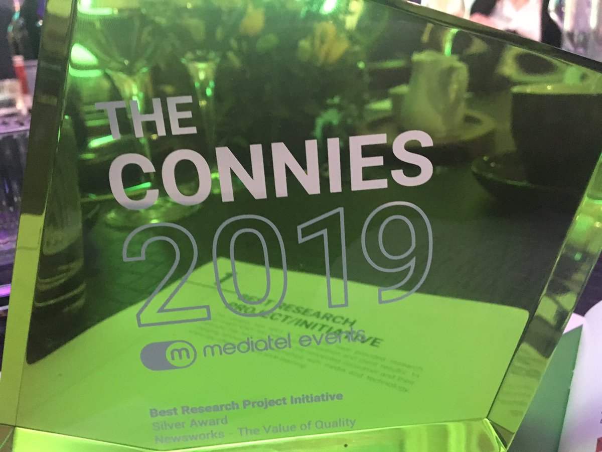MsDeniseTurner's tweet photo. Another one for the awards shelf  @newsworks_uk - very proud to have won silver in the Best Research Initiative at #TheConnies - thanks @MediatelNews https://t.co/dhwKY39Nra