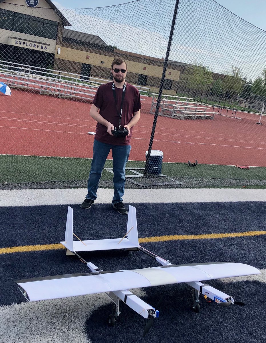 BDWilch's tweet photo. #HHS Senior MakerSpace standout Brandon Behenna completes pre-flight checklist before take-off! This one-of-a-kind, remote-controlled plane was nothing short of impressive in air! #ExplorerPride ⁦@aussieandrew⁩ https://t.co/RcXfG9QaLj