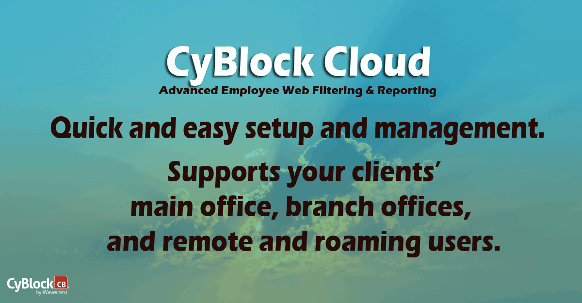 WavecrestNet's tweet photo. Finding ways that MSPs can proactively support their clients' Web-use management. https://t.co/CJiPBKirjD 
#cyblock #cloud #employeemonitoring #msp #reseller #infosec #managedservices https://t.co/S717yg8Lk8