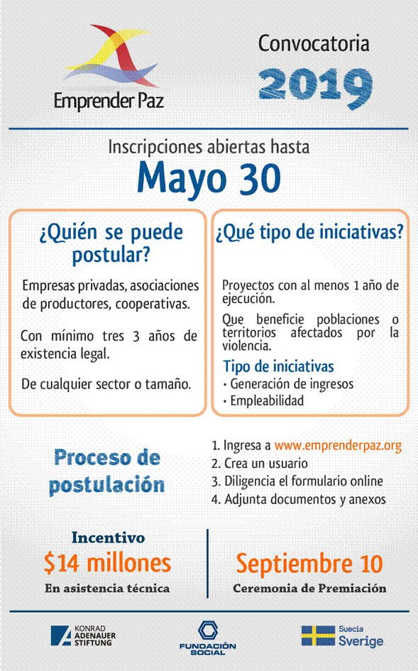 FONDEBA's tweet photo. CONVOCATORIA  EMPRENDER PAZ  2019 https://t.co/BP7teWxjXv
