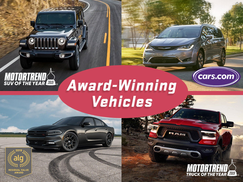 The 2019 Chrysler Pacifica, 2019 Ram 1500, 2019 Jeep Wrangler, and the 2019 Dodge Charger are all incredible vehicles that will change the way you drive! Stop in today or check out these award-winning vehicles here: qoo.ly/x8mtu