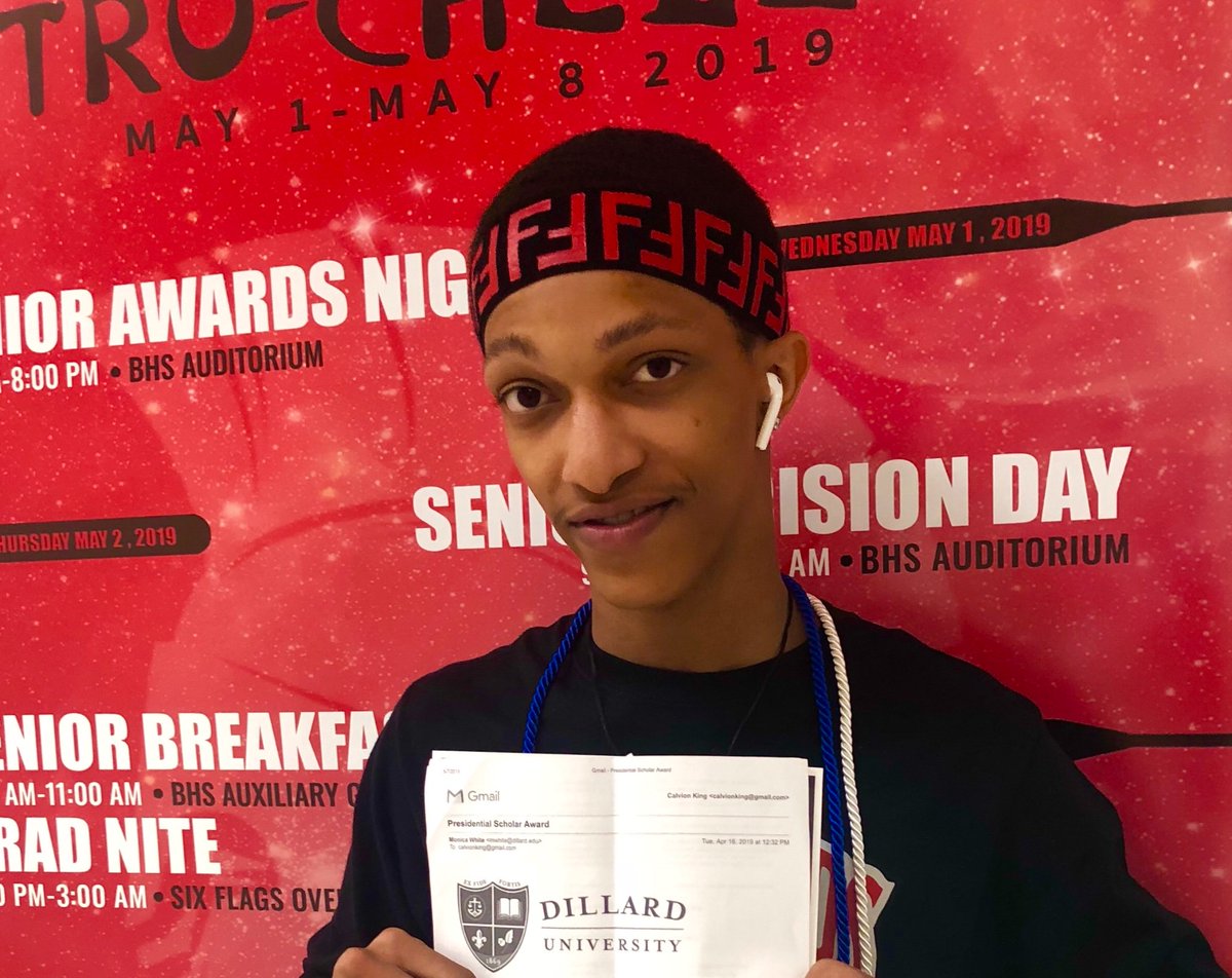 NewtonSupt's tweet photo. So happy for this young man, graduating @Banneker_HS senior LaCalvion King! He has just been named a Presidential Scholar and awarded a full academic scholarship to Dillard University (@du1869). Press on, good brother! Make us proud. #LevelUp https://t.co/Yyvsd48ExJ