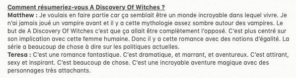 AllSoulsFR's tweet photo. Comment résumeriez-vous A Discovery Of Witches ? https://t.co/dOcvL3HX9b