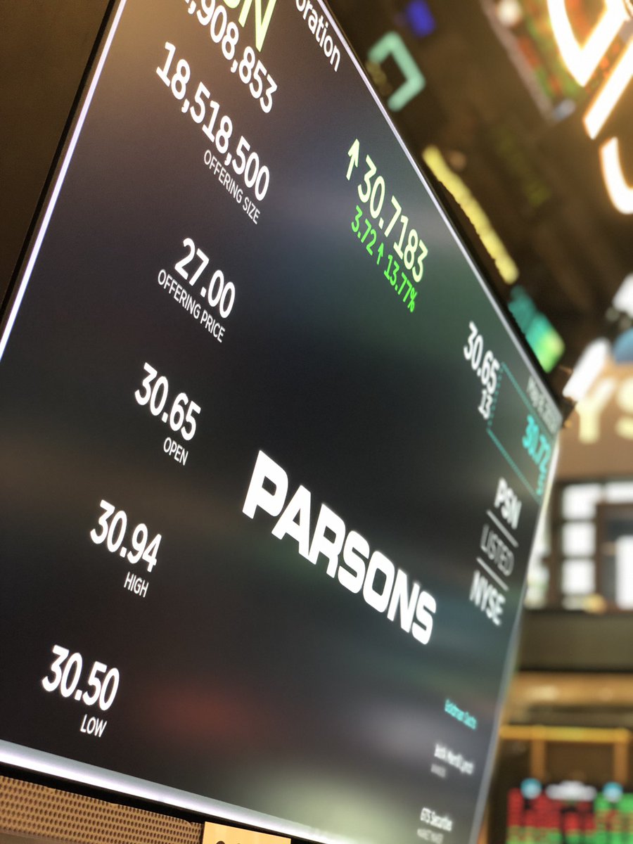 NYSE's tweet image. And @ParsonsCorp is officially trading on the NYSE, opening at $30.65
