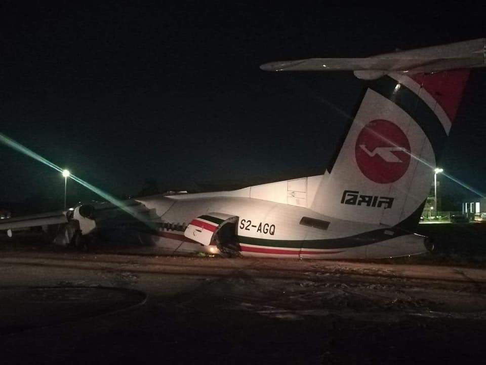 JacdecNew's tweet photo. Bangladesh Biman DHC-8-400 (SQ-AGQ), was damaged beyond repair during landing runway 21 at Yangon-Mingaladon AP (RGN, VYYY) with 33 on board. All survived but there are a number of inj persons. Flight #BG60 from Dhaka broke in three parts. @DhakaTribune  https://t.co/1DIKEIS3sb https://t.co/LV5glzTINI